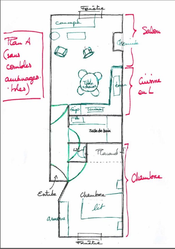 Ha oui! Mon plan A c’est d’ouvrir une cuisine américaine à la place de l’alcôve